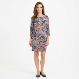 The Limited Womens Navy Coral Paisley Shift Dress Boat Neck Career Mini Mod XS